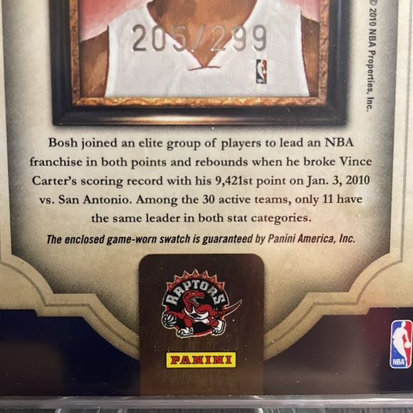 82. Panini COURT KINGS CHRIS BOSH JERSEY CARD-Game worn numbered card 209/299 🔥🔥 - Picture 4 of 4